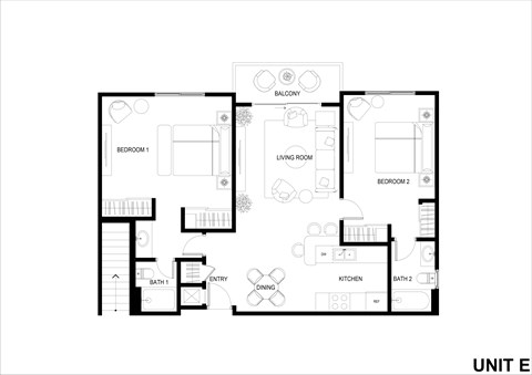 Floor plan for 2 beds, 2 baths, 911 sqft